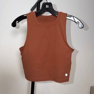 CRZ YOGA Women High Neck Athletic Crop Tank Top Rust Orange XS Sleeveless Gym